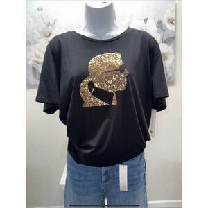 Karl Lagerfeld Black Tee with Gold Detail NWT 100% Authentic.
